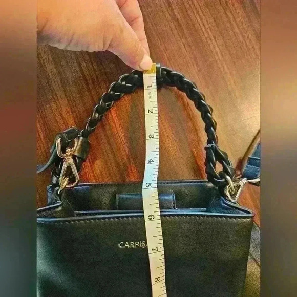 Carpisa Black Faux Leather Satchel Gold Hardware Detachable Cross-body Strap - Picture 15 of 16